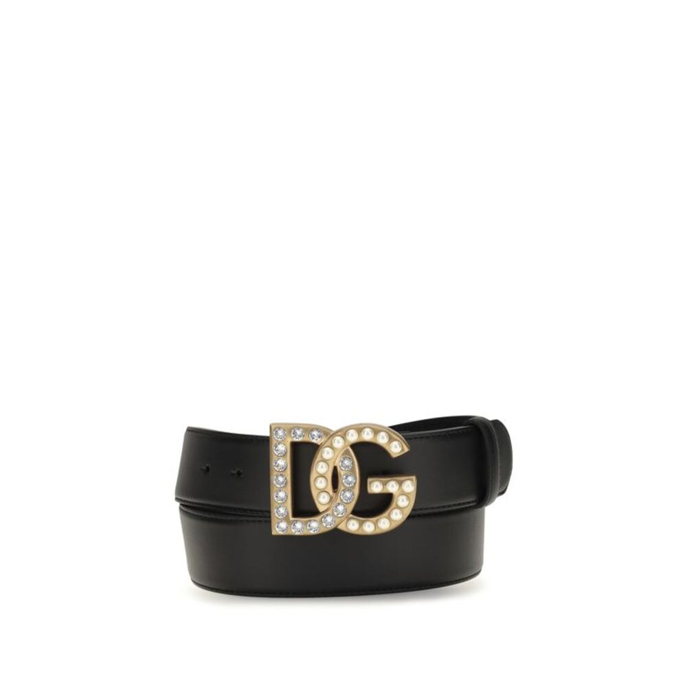 Dolce & Gabbana Women Leather Belt With Crystal Dg Logo